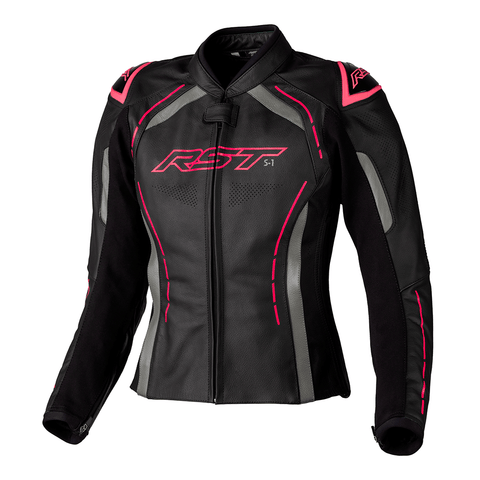 RST S1 LADIES LEATHER JACKET [BLACK/NEON PINK]