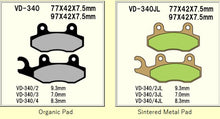 VD340JL Sintered Metal Disc Pads Vesrah. Alt: AX35135 SD340