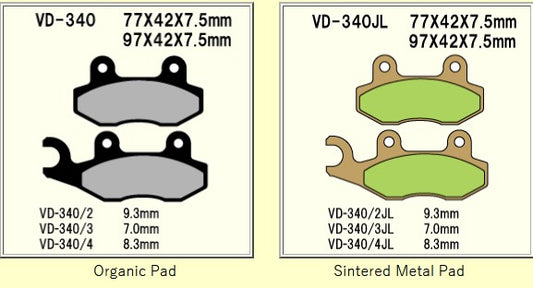 VD340JL Sintered Metal Disc Pads Vesrah. Alt: AX35135 SD340