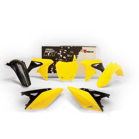 PLASTICS KIT RTECH FRONT FENDER NUMBERPLATE YELLOW SIDE PANELS&SHROUDS YELLOWBLACK REAR FENDERRMZ250