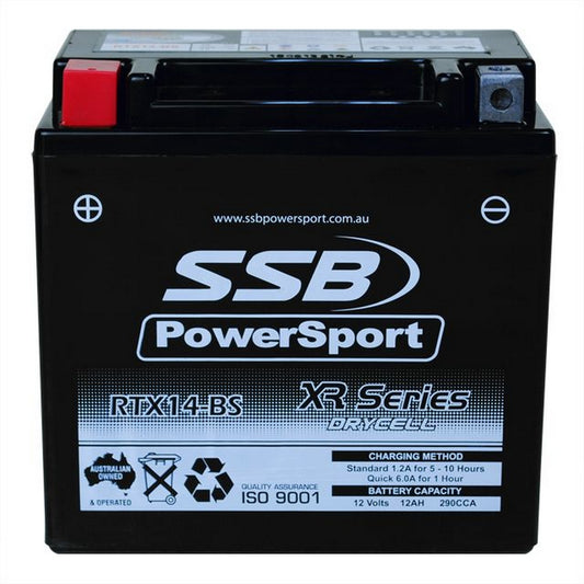 MOTORCYCLE AND POWERSPORTS BATTERY (YTX14-BS) AGM 12V 12AH 290CCA SSB HIGH PERFORMANCE