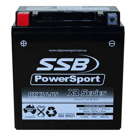 MOTORCYCLE AND POWERSPORTS BATTERY (YTX16-BS) AGM 12V 14AH 340CCA BY SSB HIGH PERFORMANCE