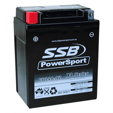 MOTORCYCLE AND POWERSPORTS BATTERY (YB14A-A2) AGM 12V 12AH 310CCA BY SSB HIGH PERFORMANCE