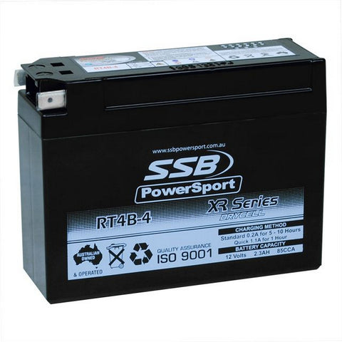 MOTORCYCLE AND POWERSPORTS BATTERY (YT4B-BS) AGM 12V 0.2AH 85CCA SSB HIGH PERFORMANCE