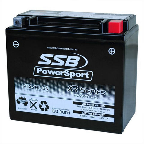 MOTORCYCLE AND POWERSPORTS BATTERY (YTX20L-BS) AGM 12V 18AH 400CCA BY SSB HIGH PERFORMANCE